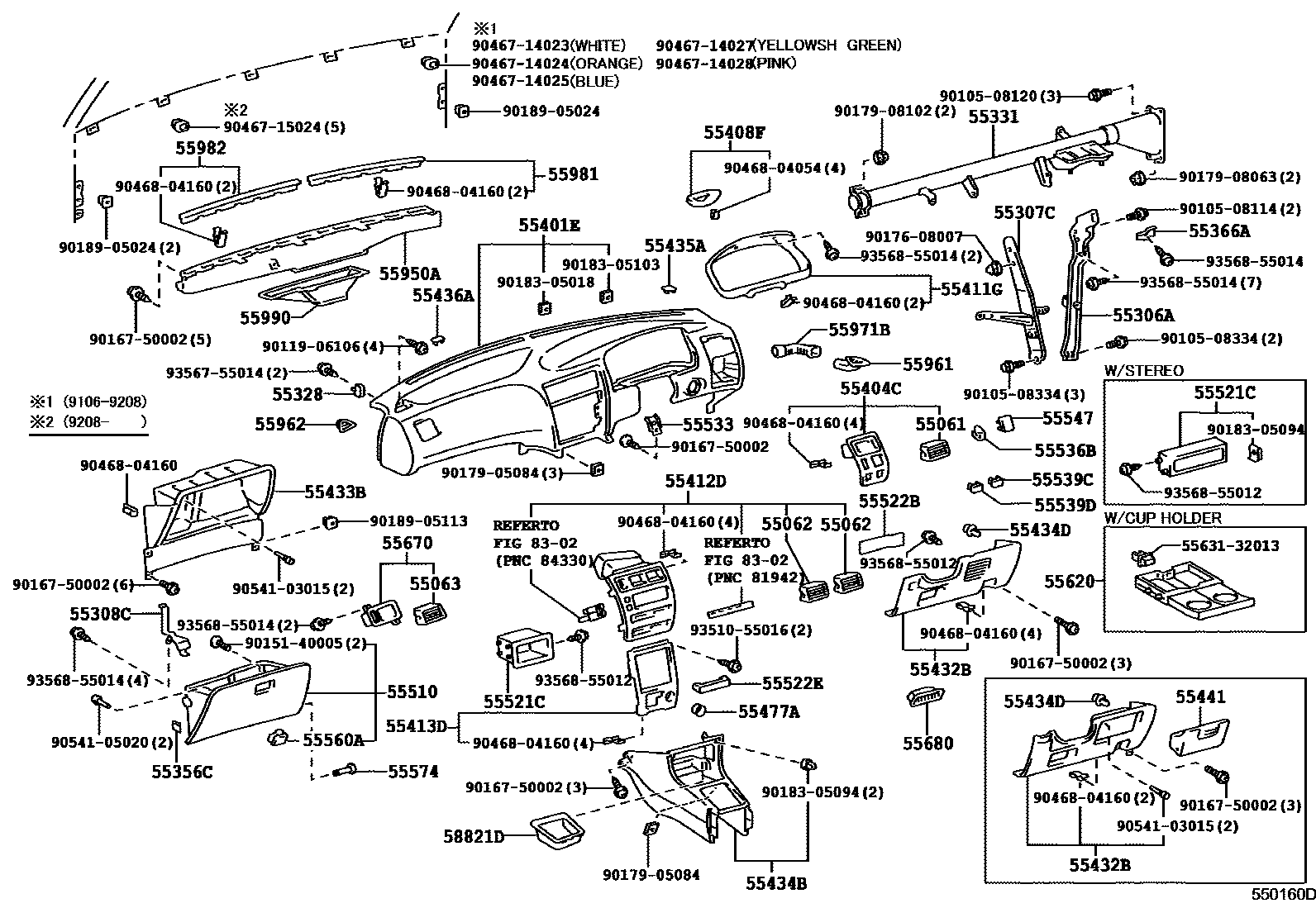 Toyota COROLLA 仪表板和手套箱 EPC diagram — 550160D