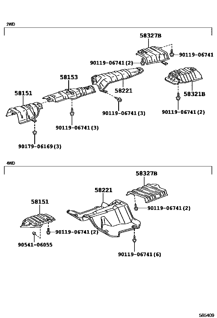 Toyota COROLLA 地板隔热垫 EPC diagram — 585409