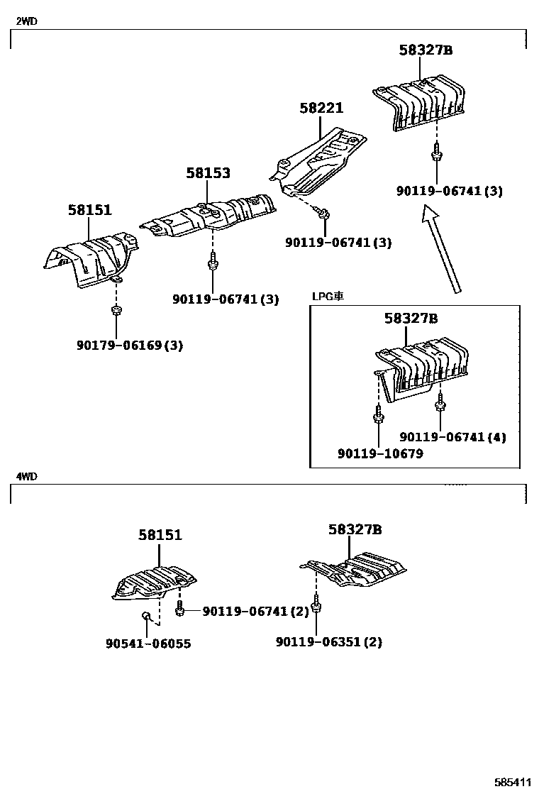 Toyota COROLLA 地板隔热垫 EPC diagram — 585411