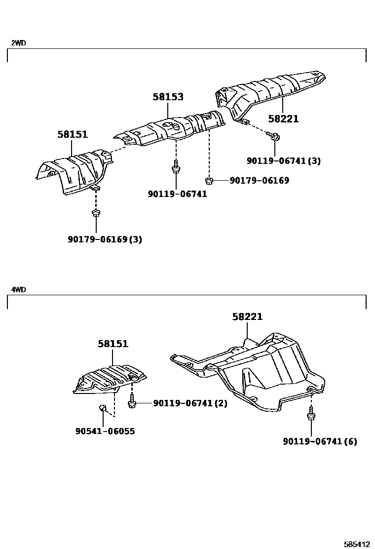 Toyota COROLLA 地板隔热垫 EPC diagram — 585412