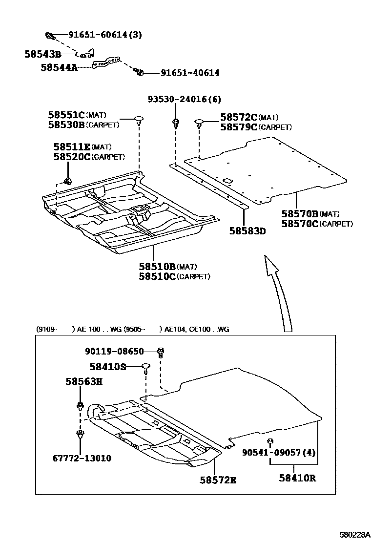 Toyota COROLLA 地板垫和地毯 EPC diagram — 580228A