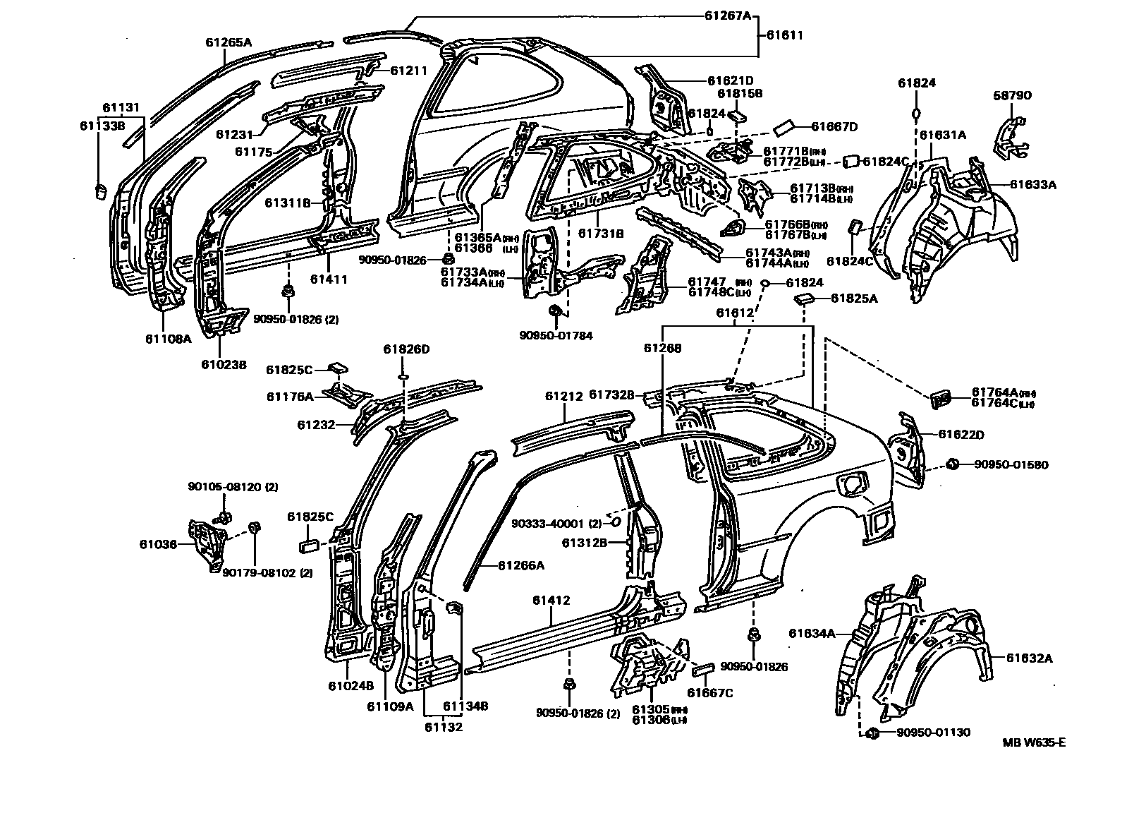 Toyota COROLLA 侧梁 EPC diagram — MBW635E