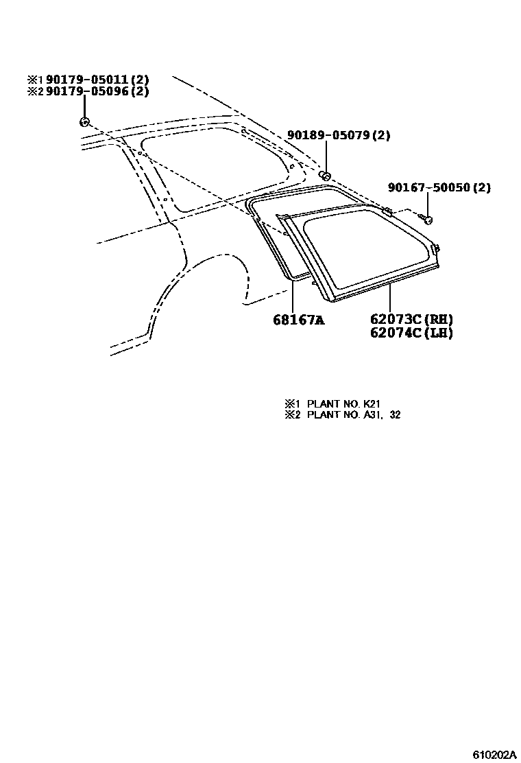 Toyota COROLLA 角窗 EPC diagram — 610202A
