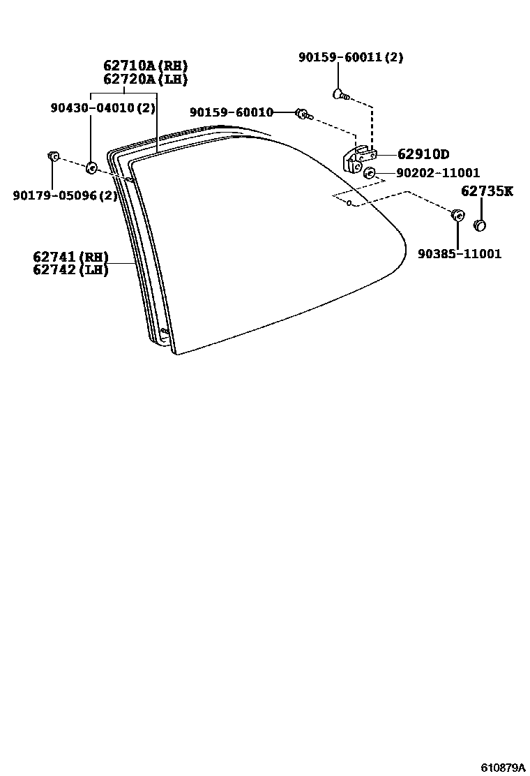Toyota COROLLA 角窗 EPC diagram — 610879A