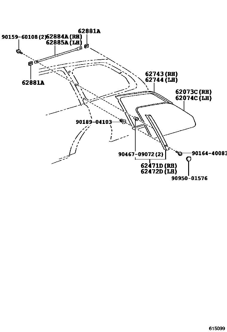 Toyota COROLLA 角窗 EPC diagram — 615099