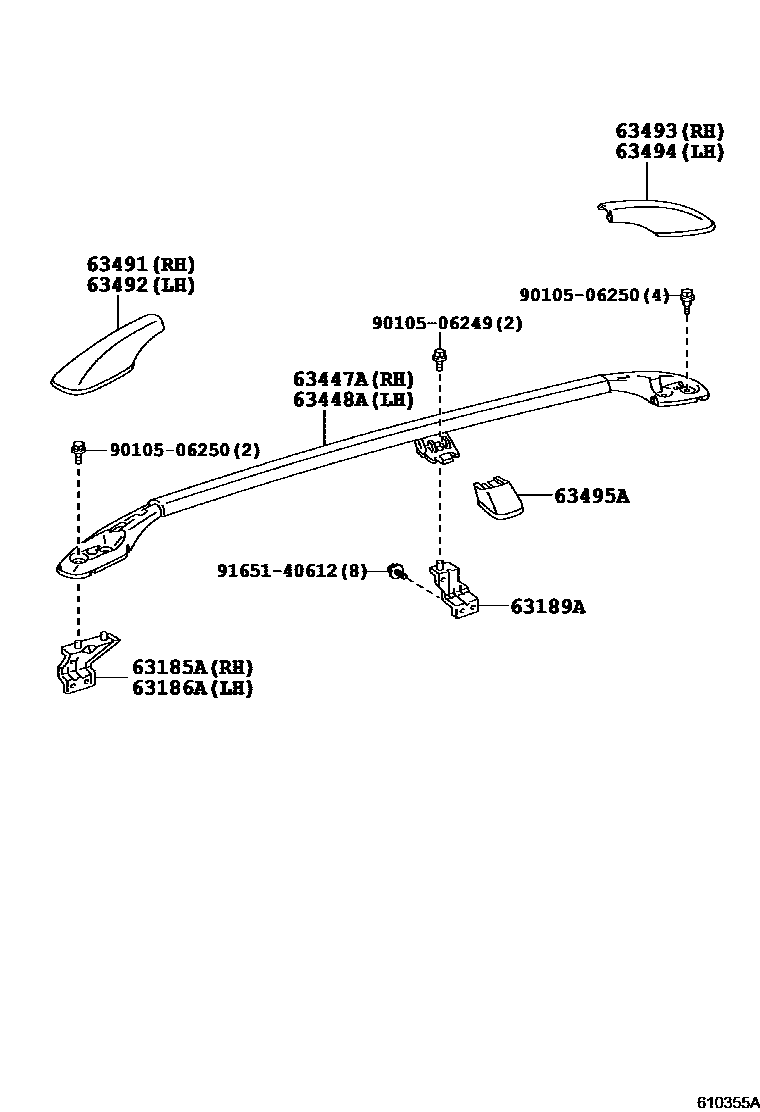 Toyota COROLLA 天窗板和背窗玻璃 EPC diagram — 610355A