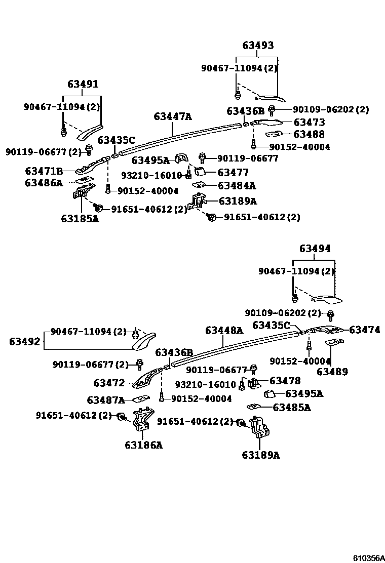 Toyota COROLLA 天窗板和背窗玻璃 EPC diagram — 610356A