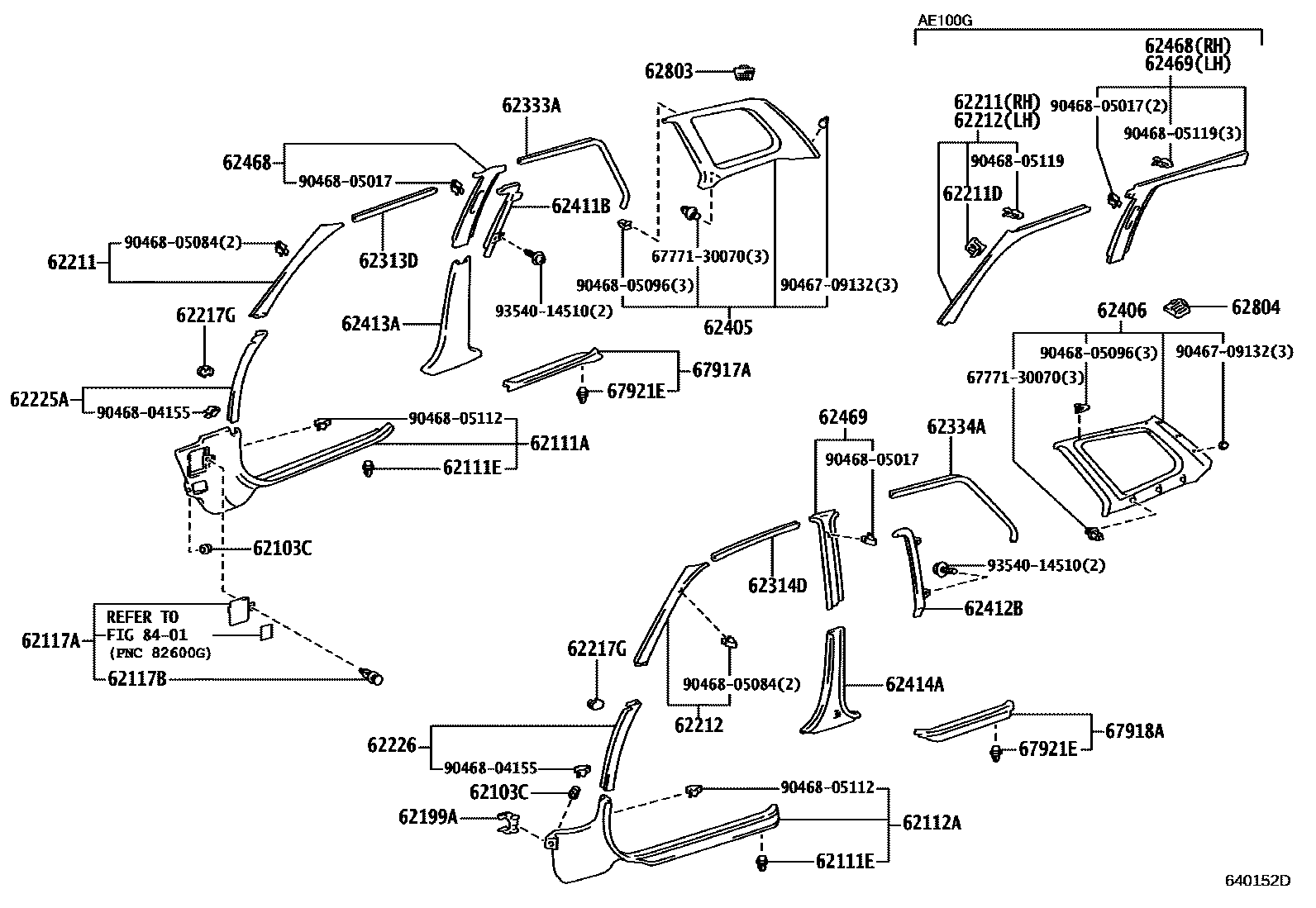 Toyota COROLLA 内饰板和车门防水胶条 EPC diagram — 640152D