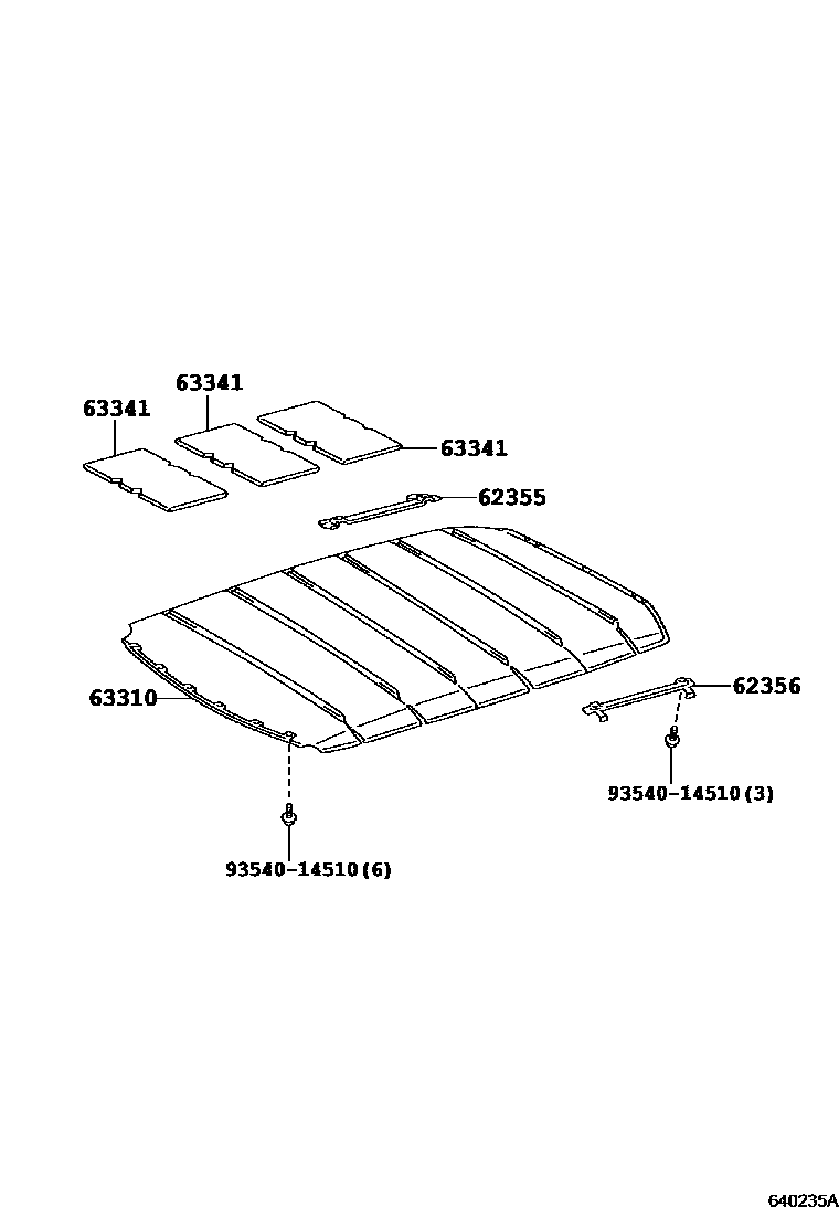 Toyota COROLLA 车顶内衬和消声垫 EPC diagram — 640235A