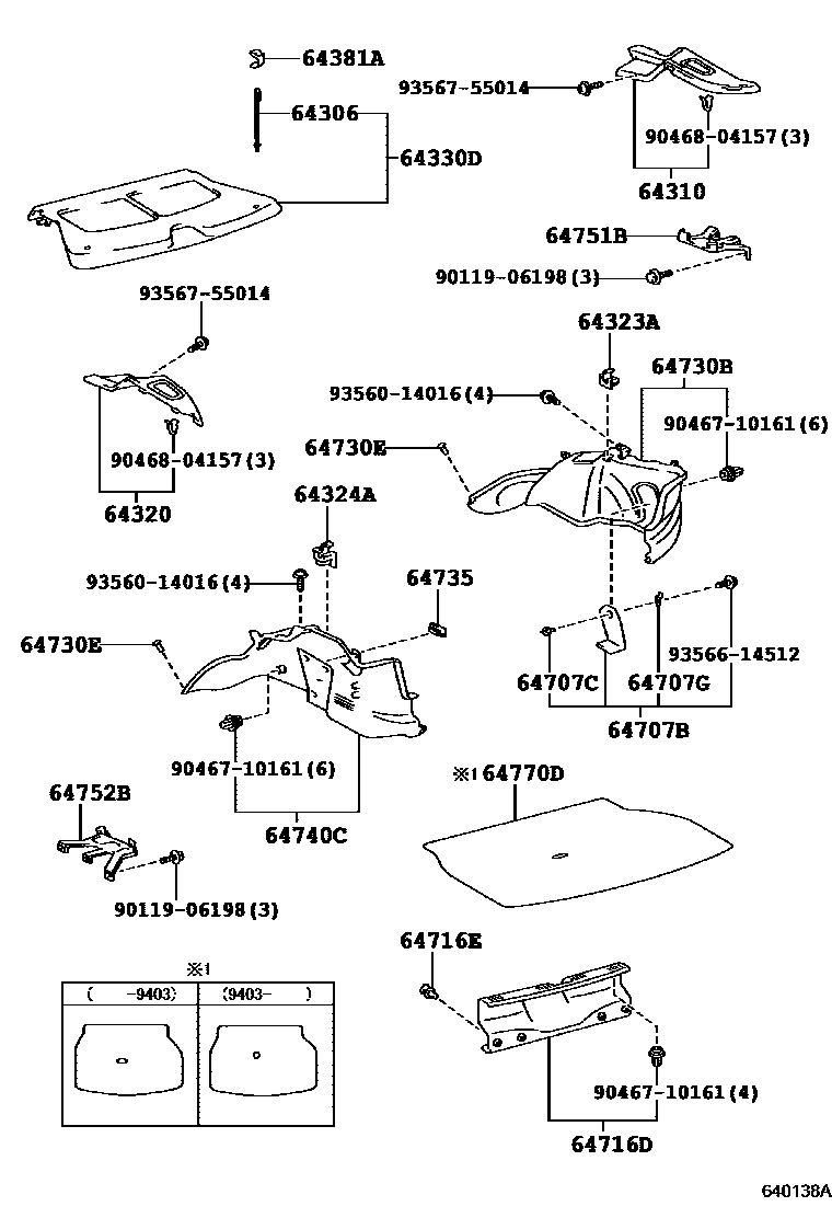 Toyota COROLLA 底板和底板装饰罩 EPC diagram — 640138A