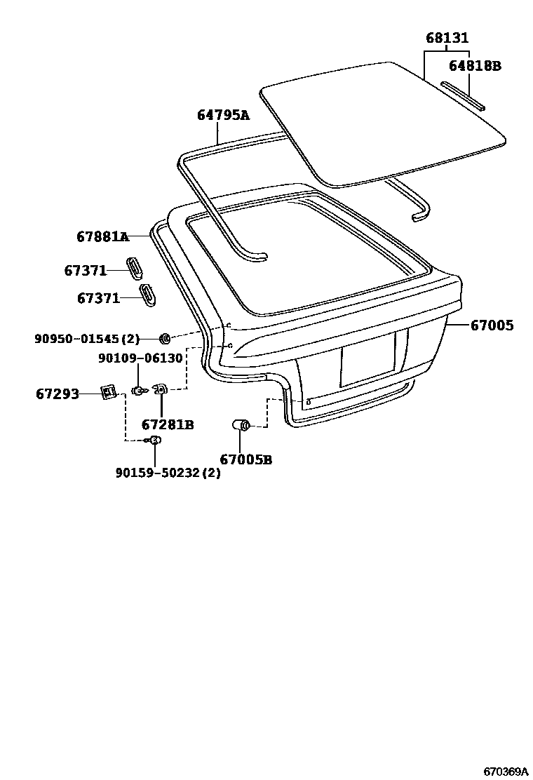 Toyota COROLLA 背门板和背门玻璃 EPC diagram — 670369A