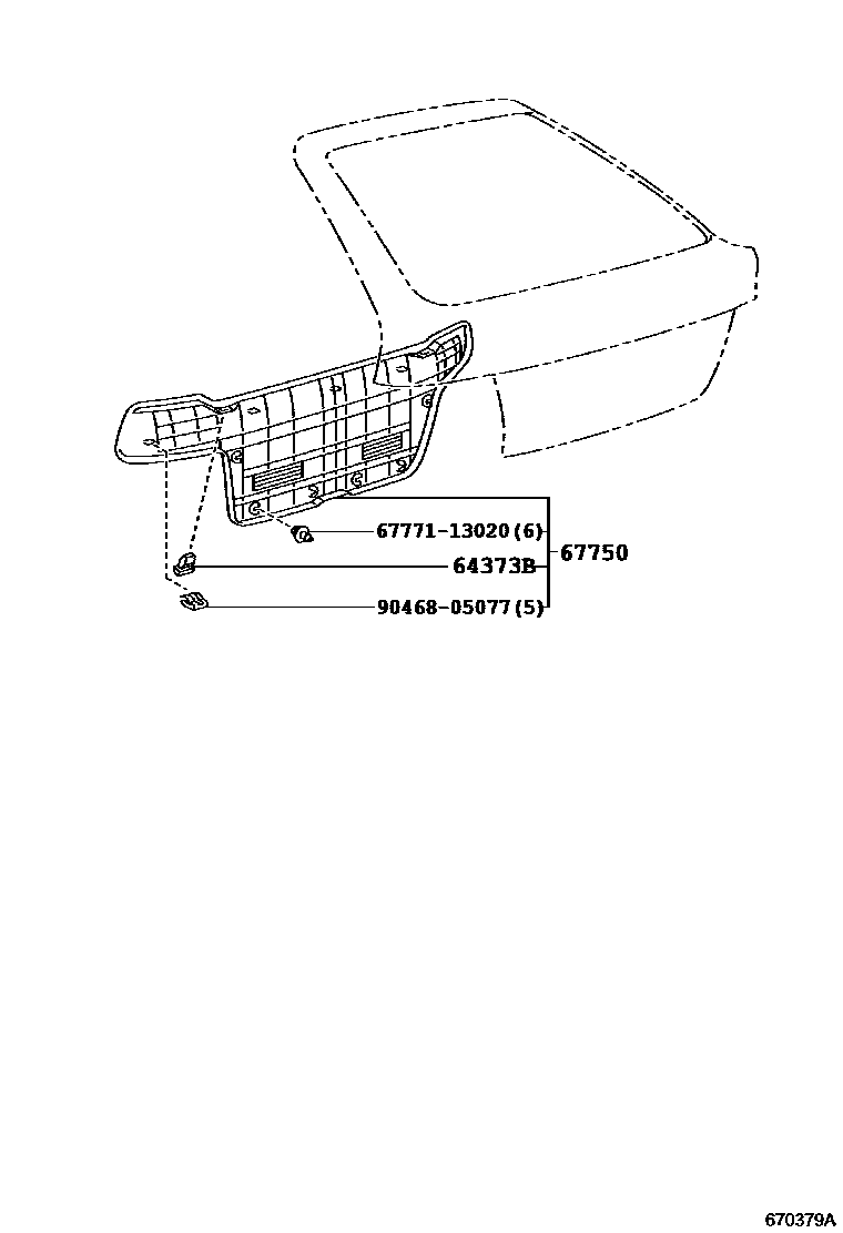 Toyota COROLLA 背门板和背门玻璃 EPC diagram — 670379A