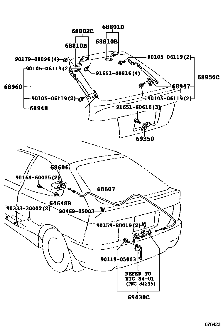 Toyota COROLLA 背门锁和背门把手 EPC diagram — 678423
