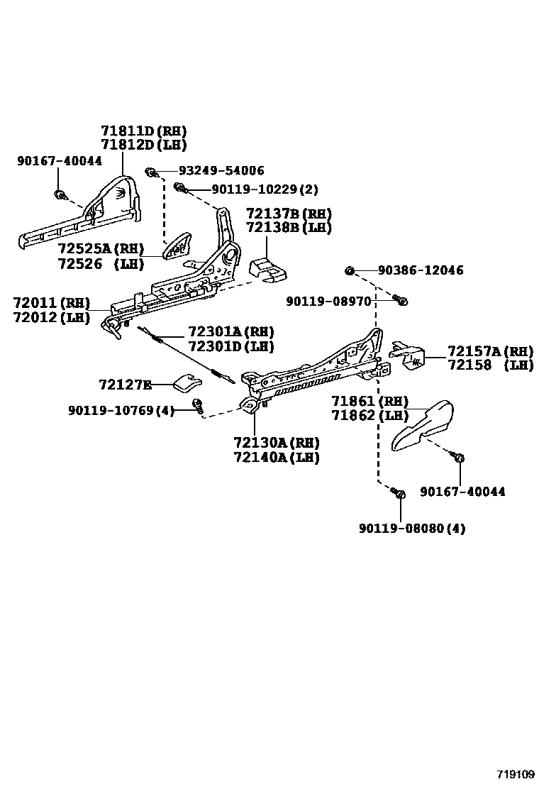 Toyota COROLLA 前排座椅和座椅滑轨 EPC diagram — 719109
