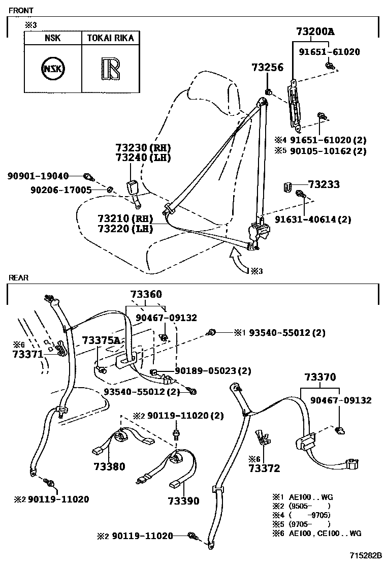 Toyota COROLLA 安全带和儿童保护座椅 EPC diagram — 715282B