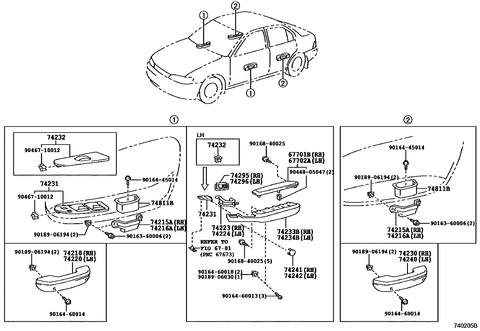 Toyota COROLLA 扶手和遮阳板 EPC diagram — 740205B
