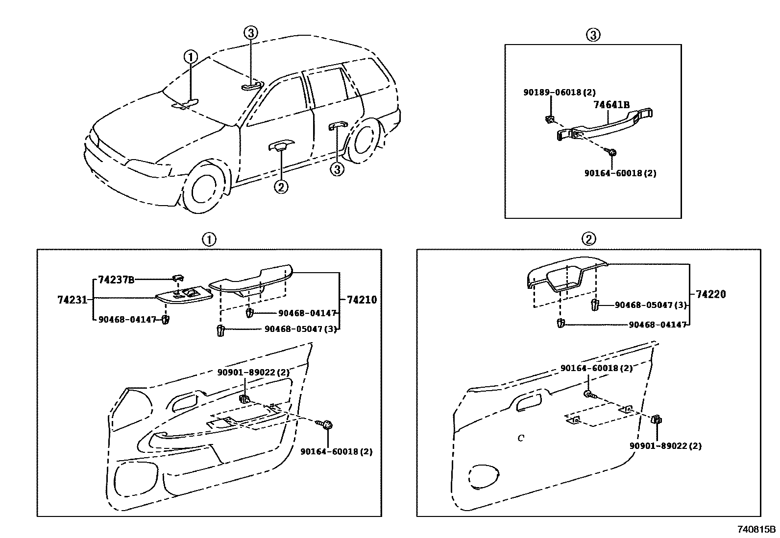 Toyota COROLLA 扶手和遮阳板 EPC diagram — 740815B