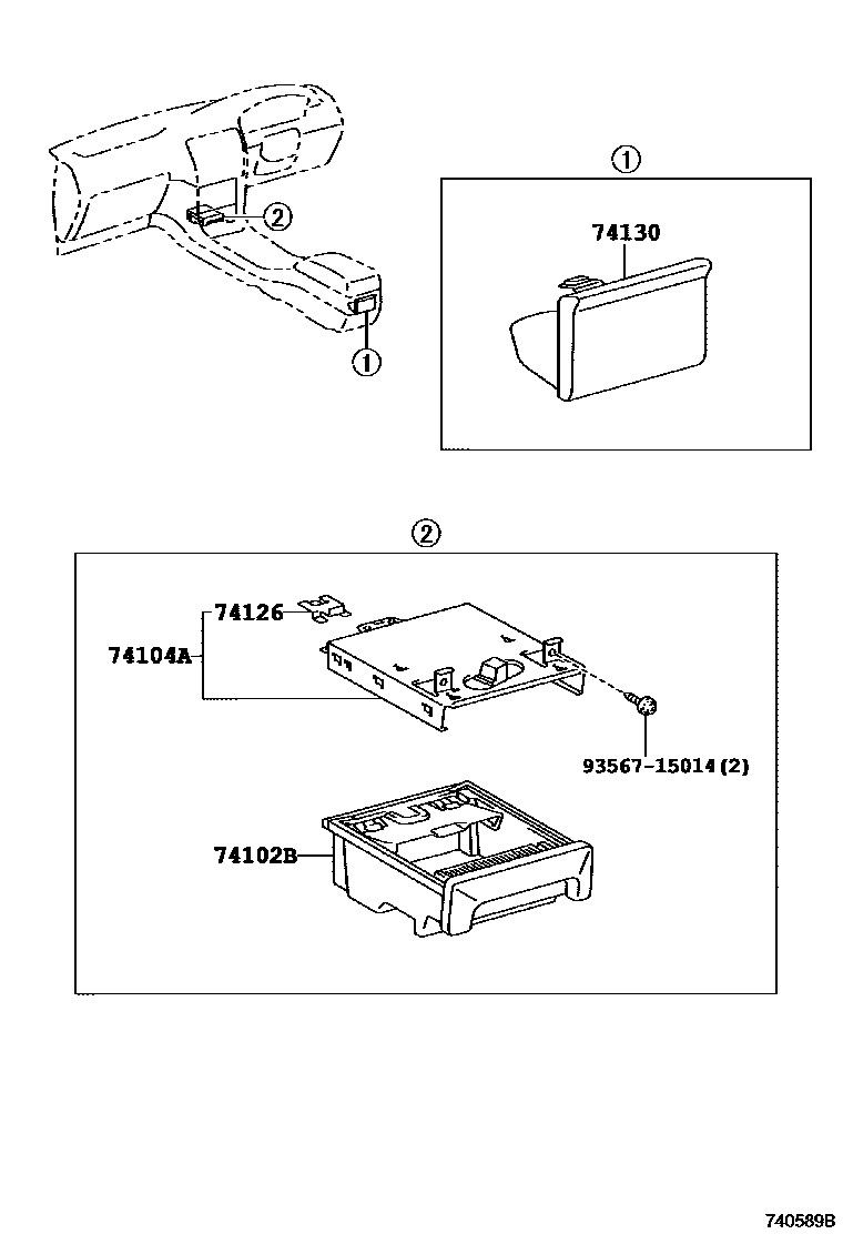 Toyota COROLLA 烟灰盒 EPC diagram — 740589B