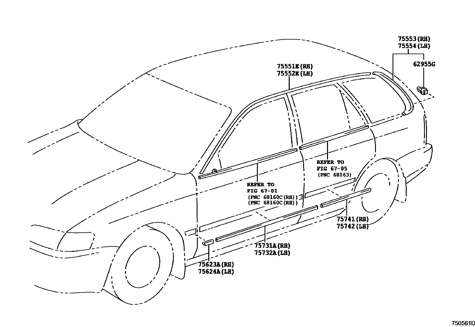 Toyota COROLLA 侧防护条 EPC diagram — 750561D