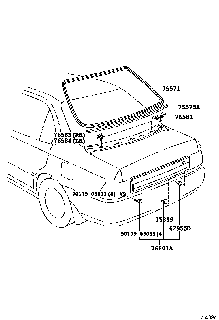 Toyota COROLLA 后防护条 EPC diagram — 753097