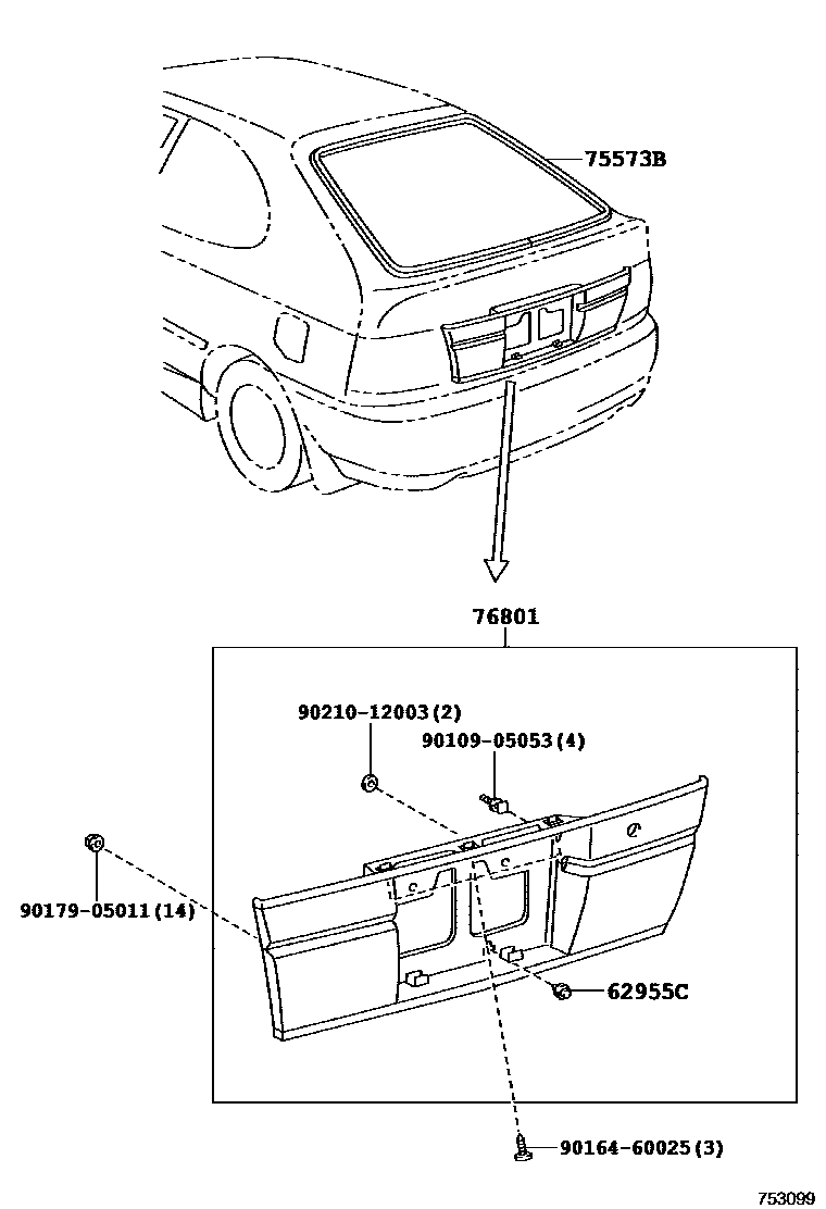 Toyota COROLLA 后防护条 EPC diagram — 753099