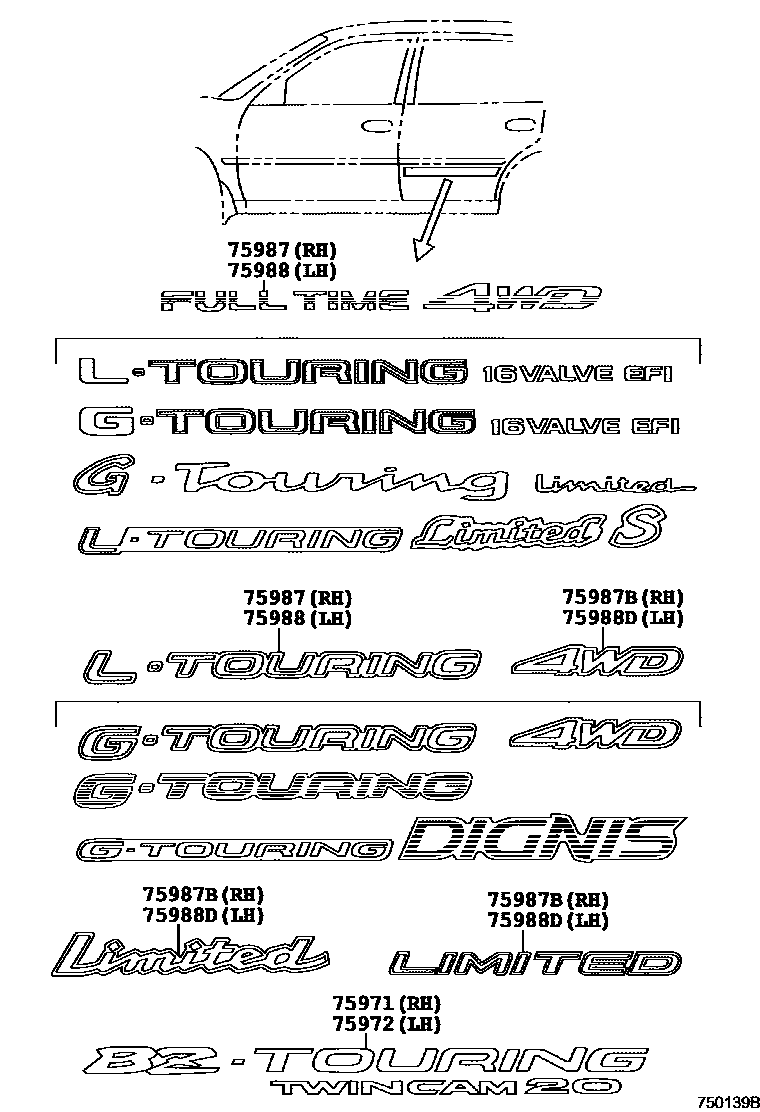 Toyota COROLLA 车身镶条 EPC diagram — 750139B