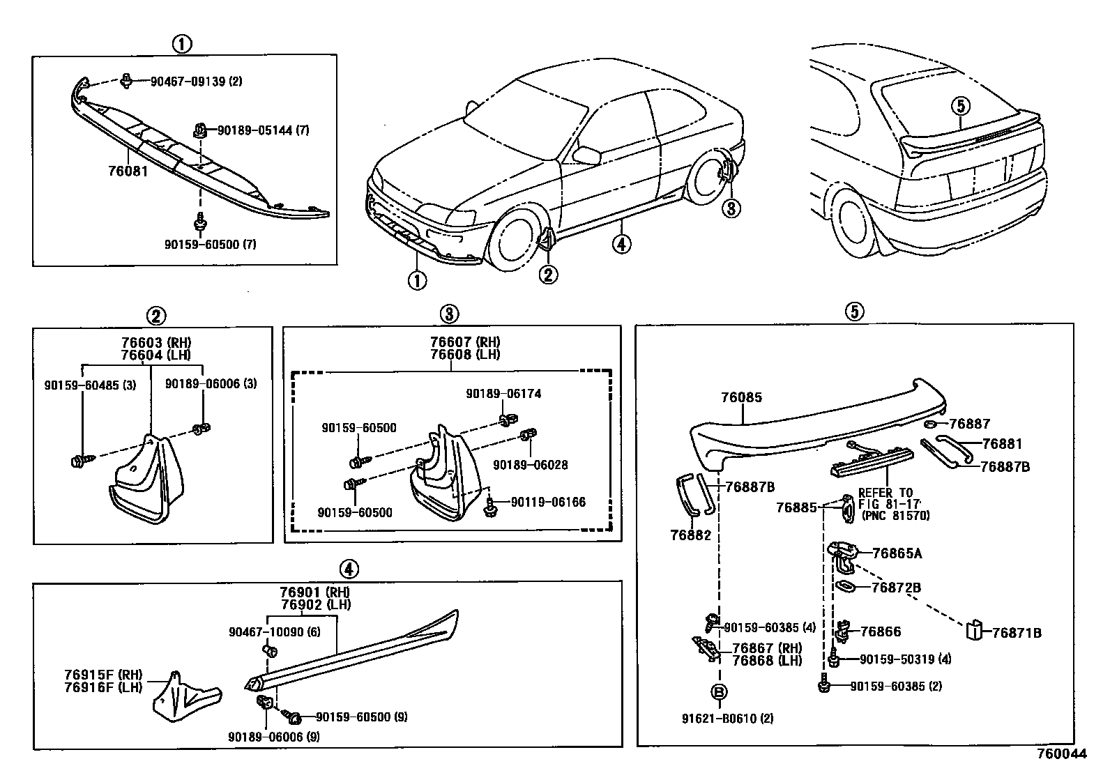Toyota COROLLA 挡泥板和扰流板 EPC diagram — 760044