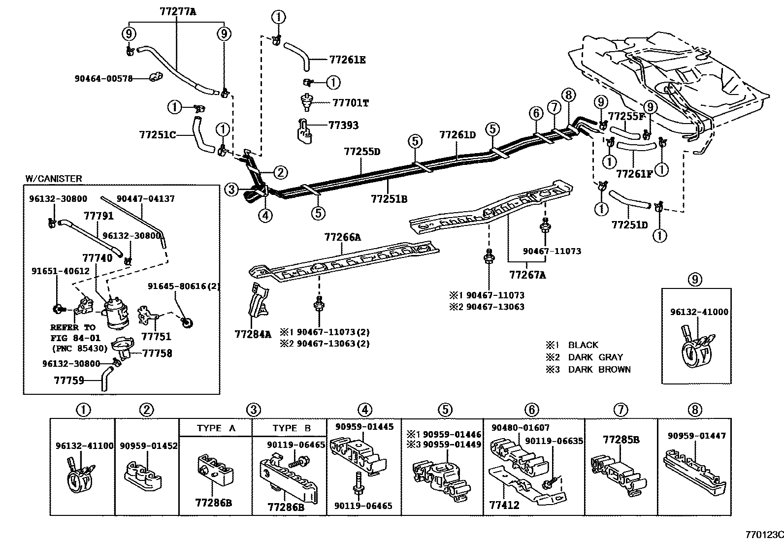 Toyota COROLLA 燃油箱和燃油管 EPC diagram — 770123C