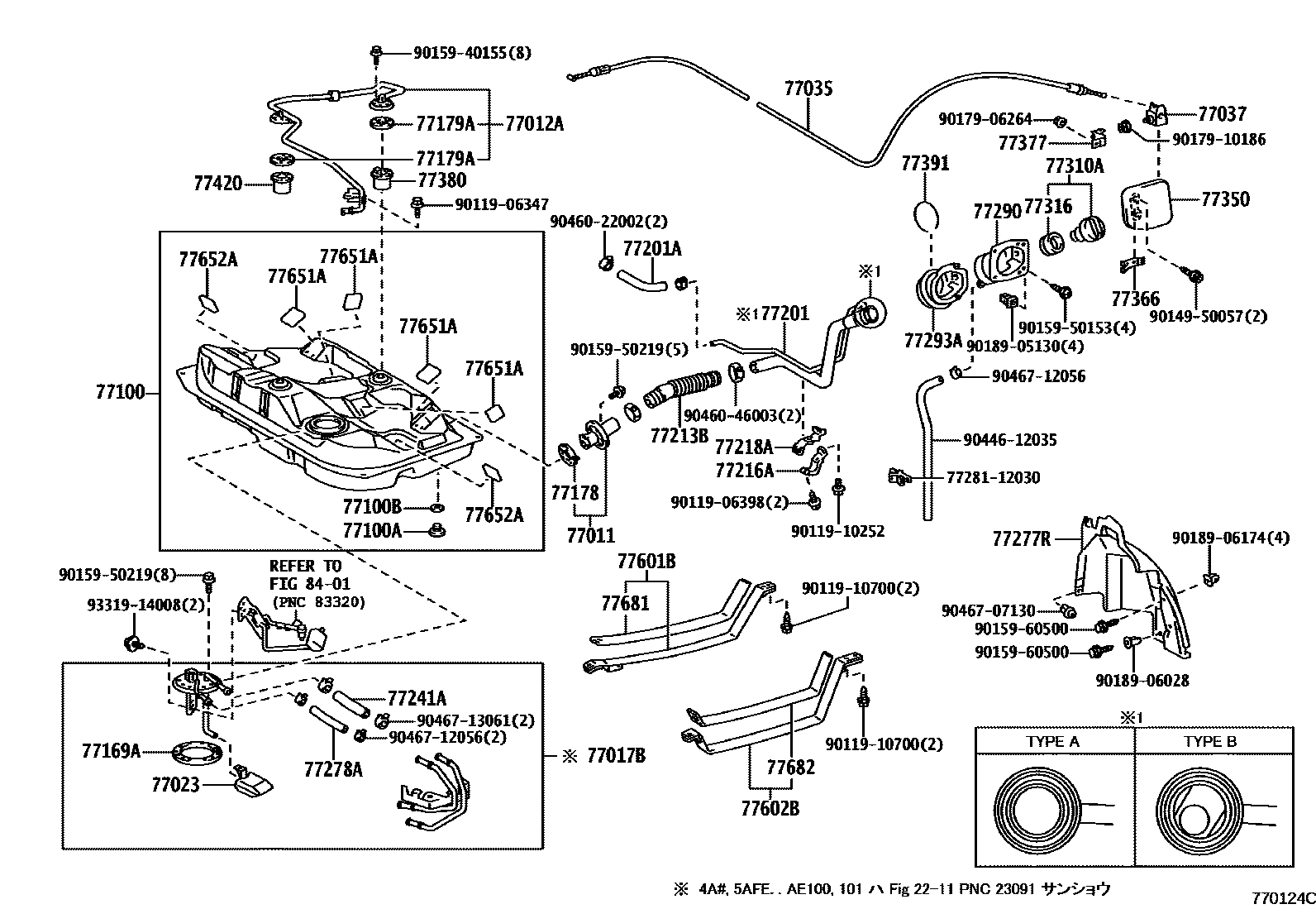 Toyota COROLLA 燃油箱和燃油管 EPC diagram — 770124C