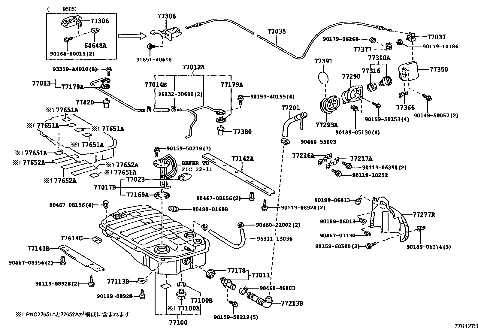 Toyota COROLLA 燃油箱和燃油管 EPC diagram — 770127D