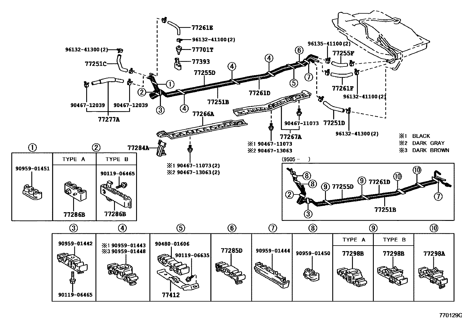 Toyota COROLLA 燃油箱和燃油管 EPC diagram — 770129G