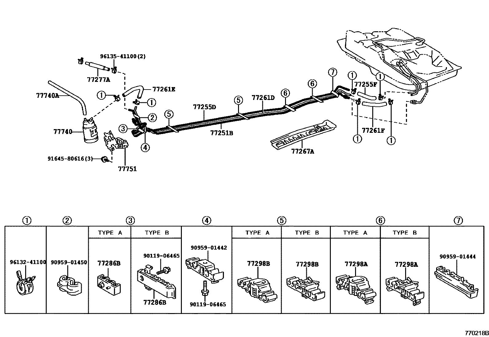 Toyota COROLLA 燃油箱和燃油管 EPC diagram — 770218B