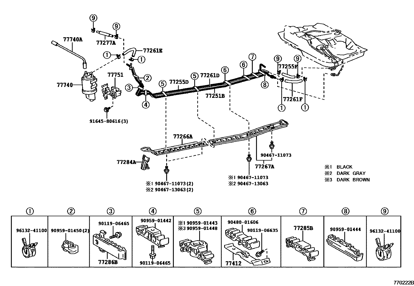 Toyota COROLLA 燃油箱和燃油管 EPC diagram — 770222B