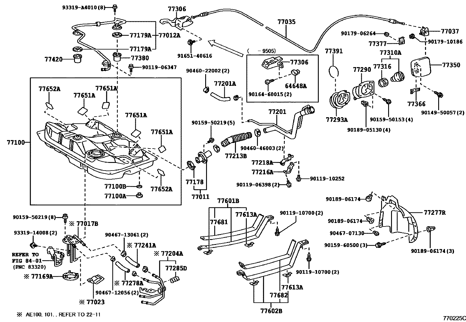 Toyota COROLLA 燃油箱和燃油管 EPC diagram — 770225C