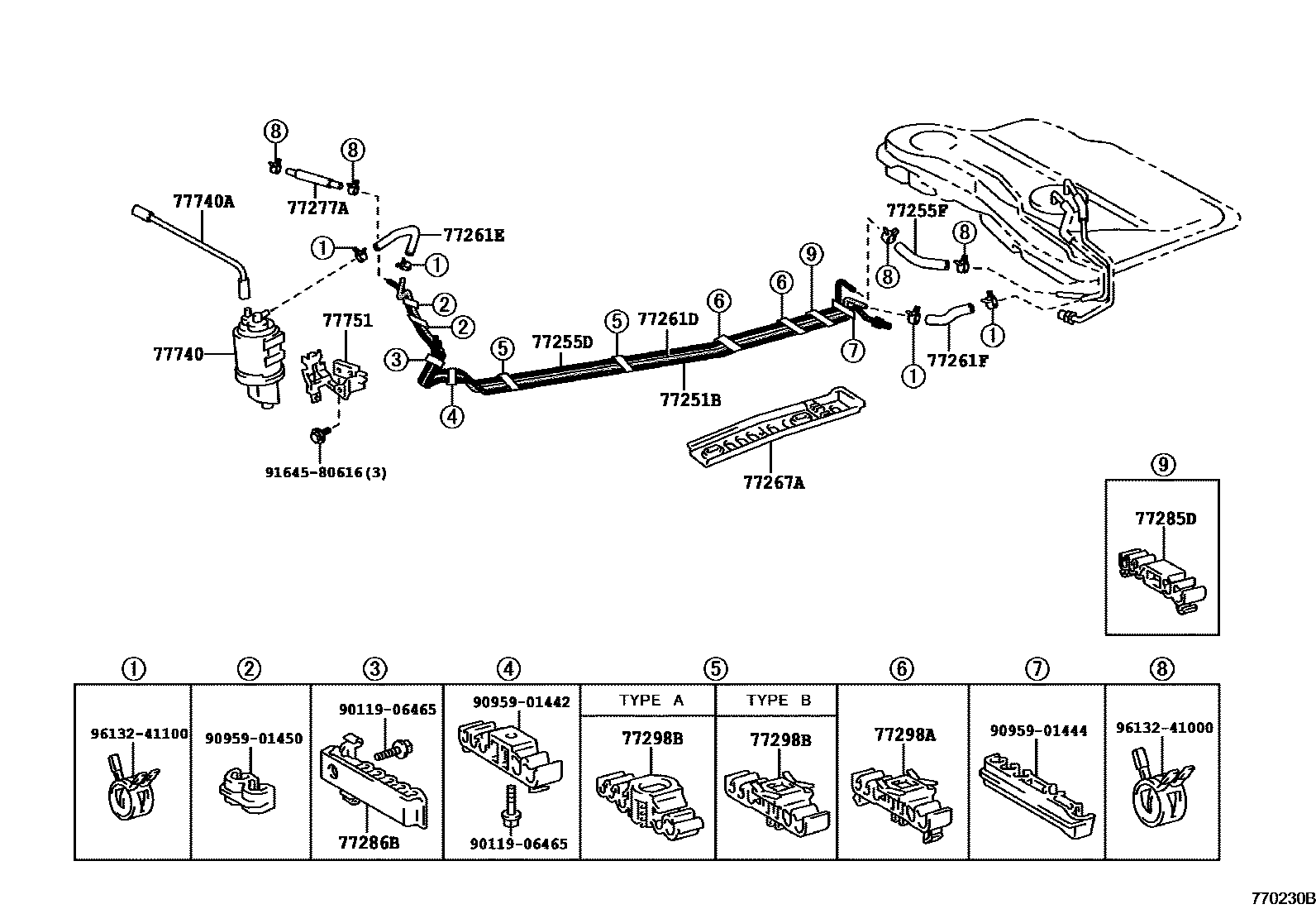 Toyota COROLLA 燃油箱和燃油管 EPC diagram — 770230B