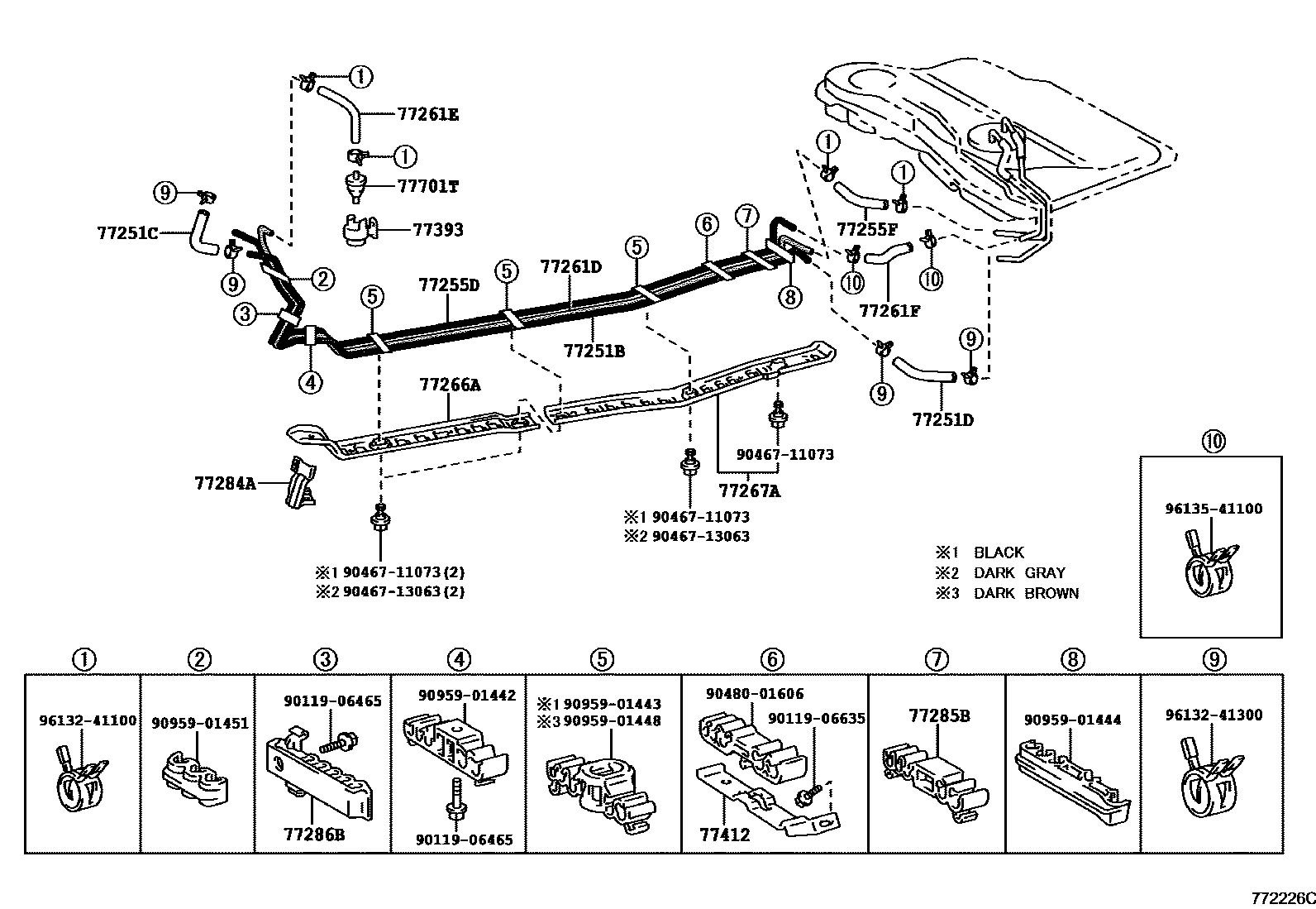 Toyota COROLLA 燃油箱和燃油管 EPC diagram — 772226C