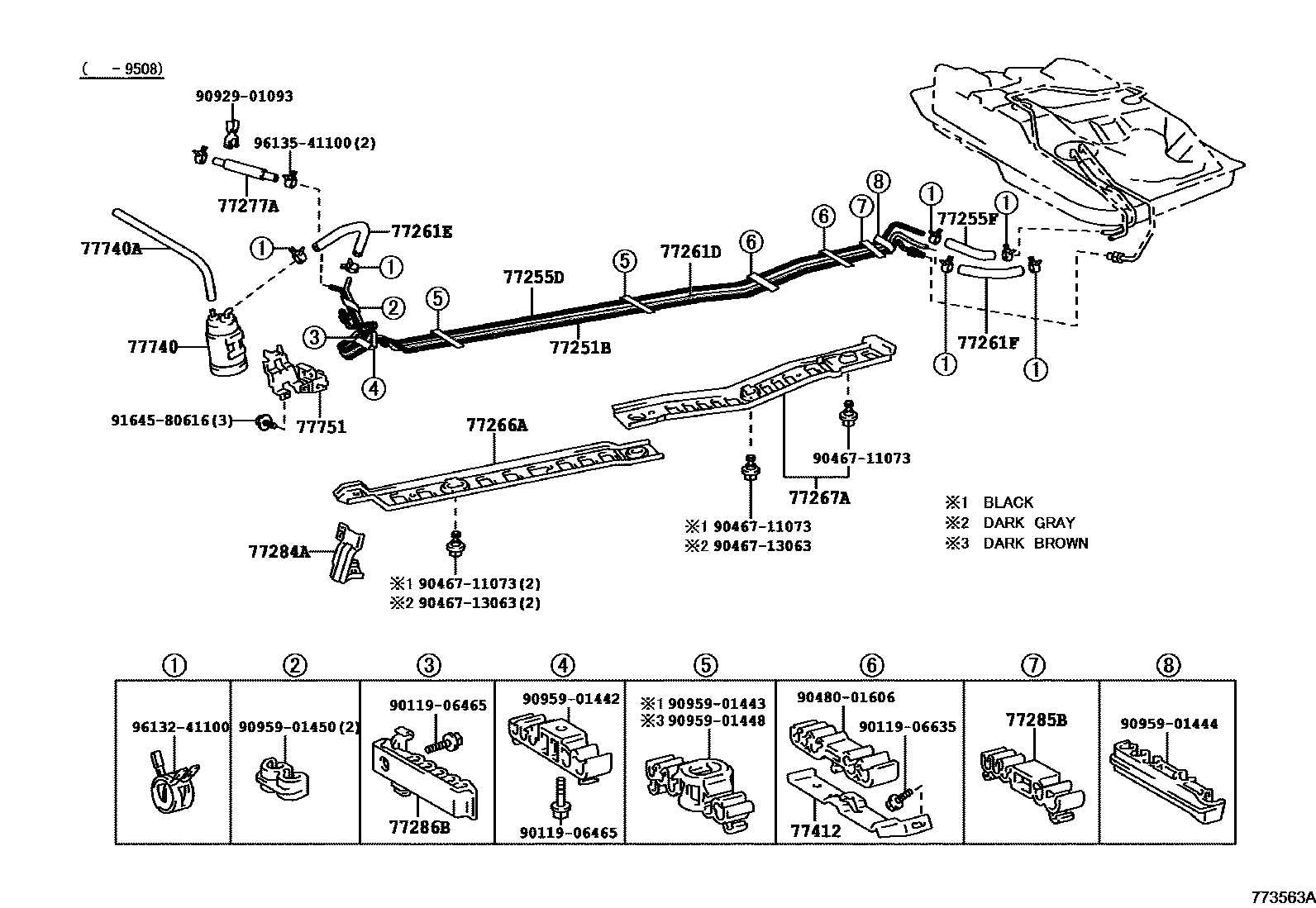 Toyota COROLLA 燃油箱和燃油管 EPC diagram — 773563A