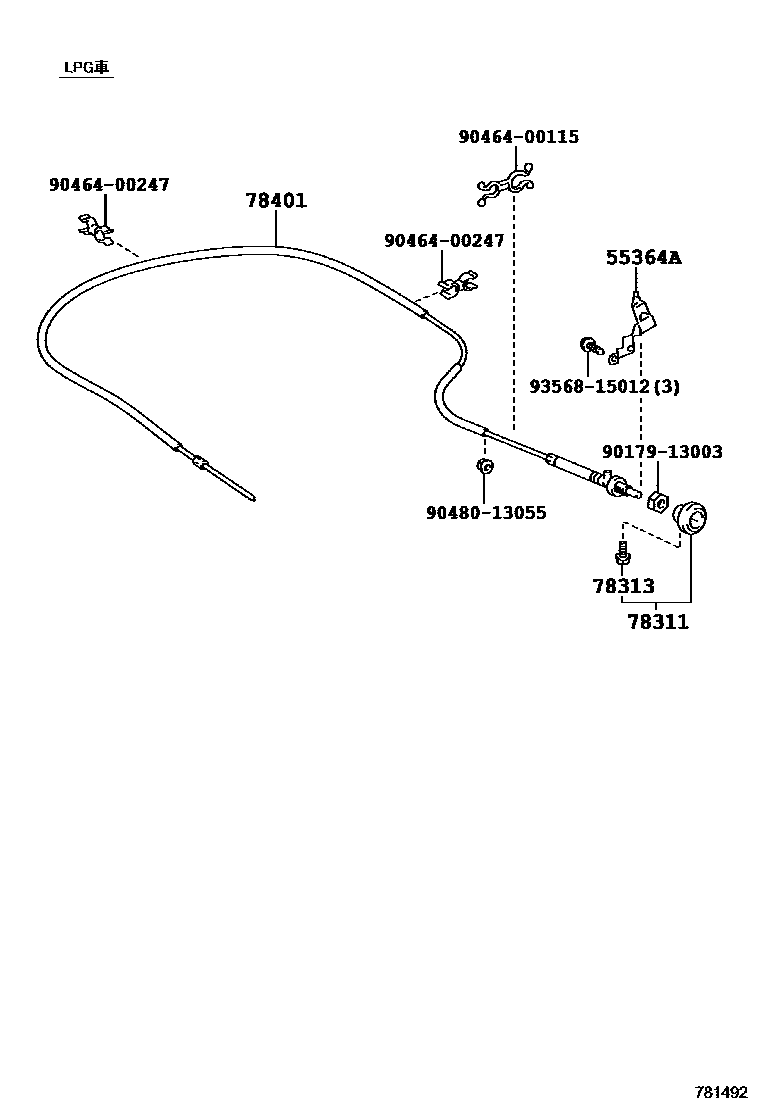 Toyota COROLLA accelerator pedal connecting rod EPC diagram — 781492