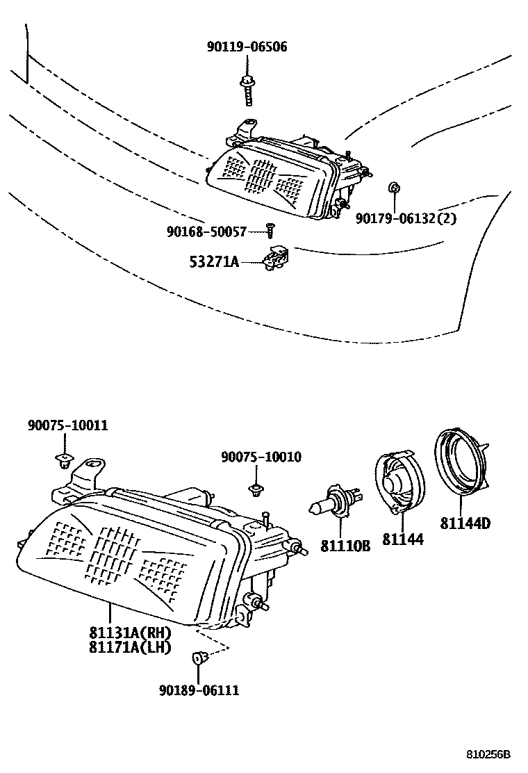 Toyota COROLLA Headlamp EPC diagram — 810256B
