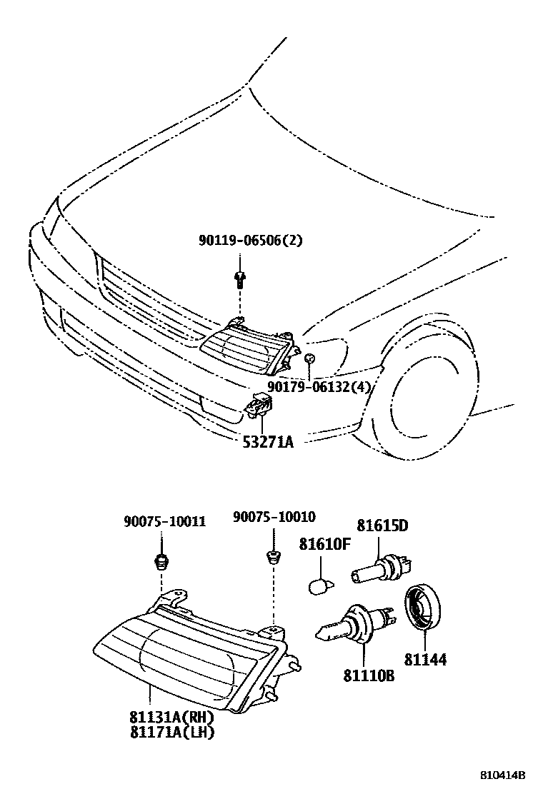 Toyota COROLLA Headlamp EPC diagram — 810414B