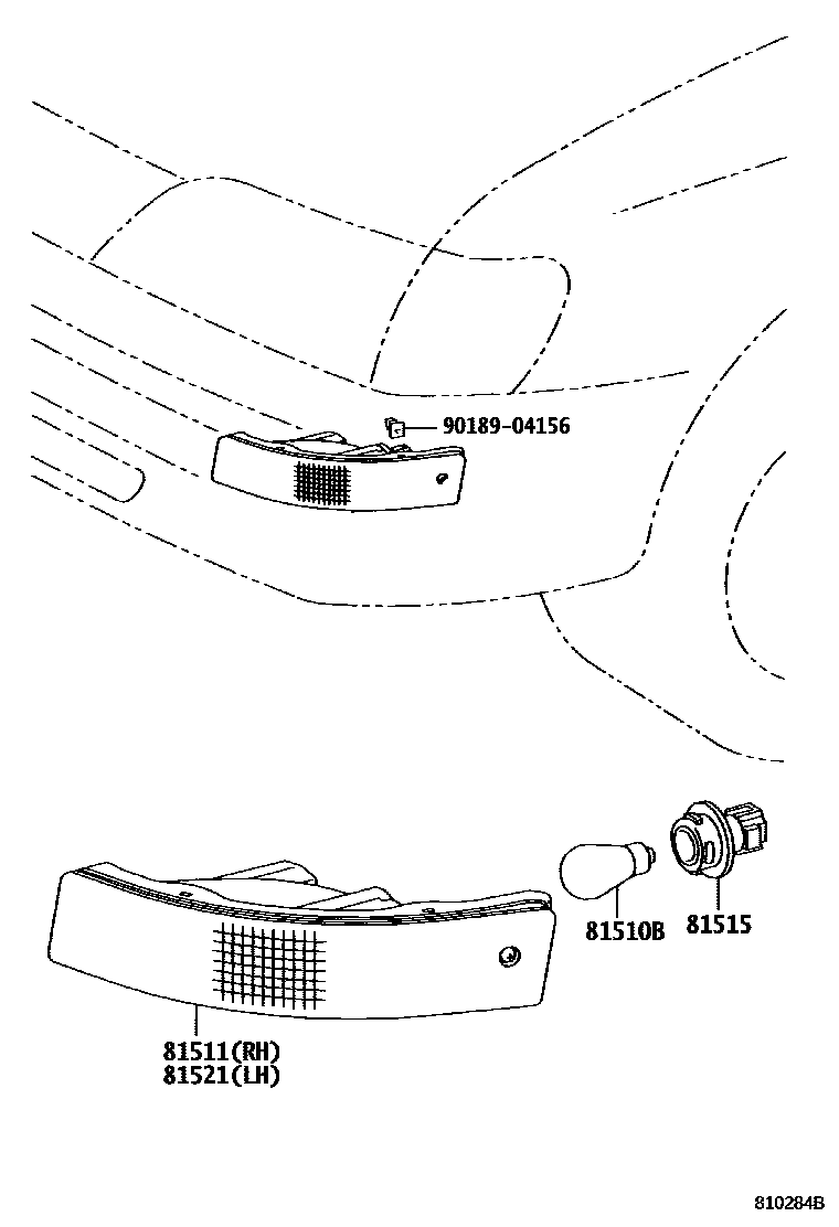 Toyota COROLLA 前转向灯 EPC diagram — 810284B