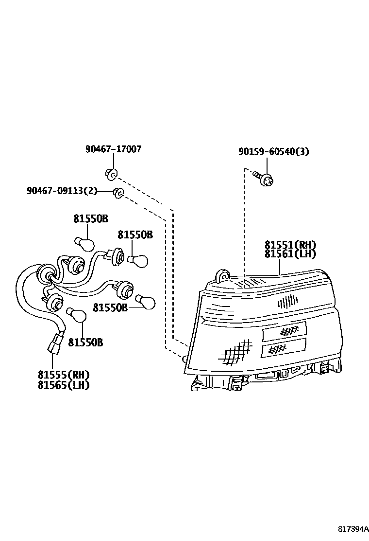 Toyota COROLLA 后组合灯 EPC diagram — 817394A