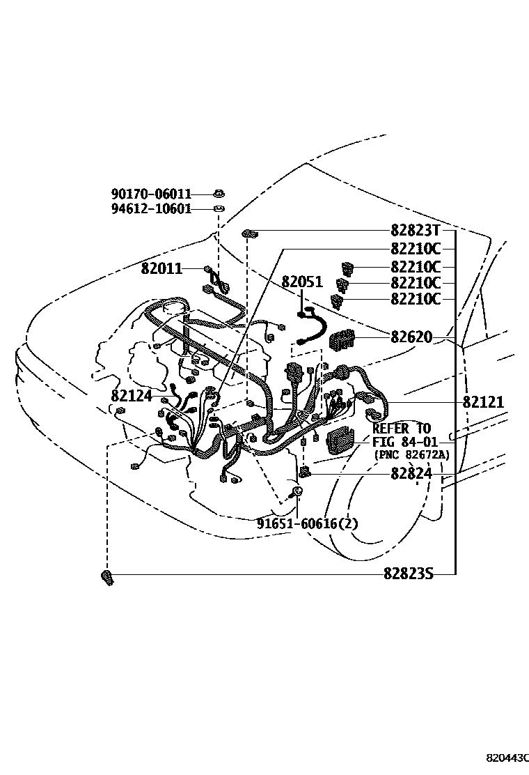 Toyota COROLLA 线束和卡夹 EPC diagram — 820443C