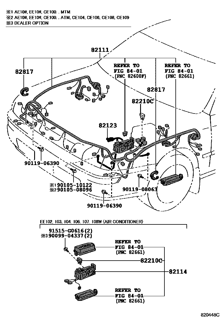 Toyota COROLLA 线束和卡夹 EPC diagram — 820448C