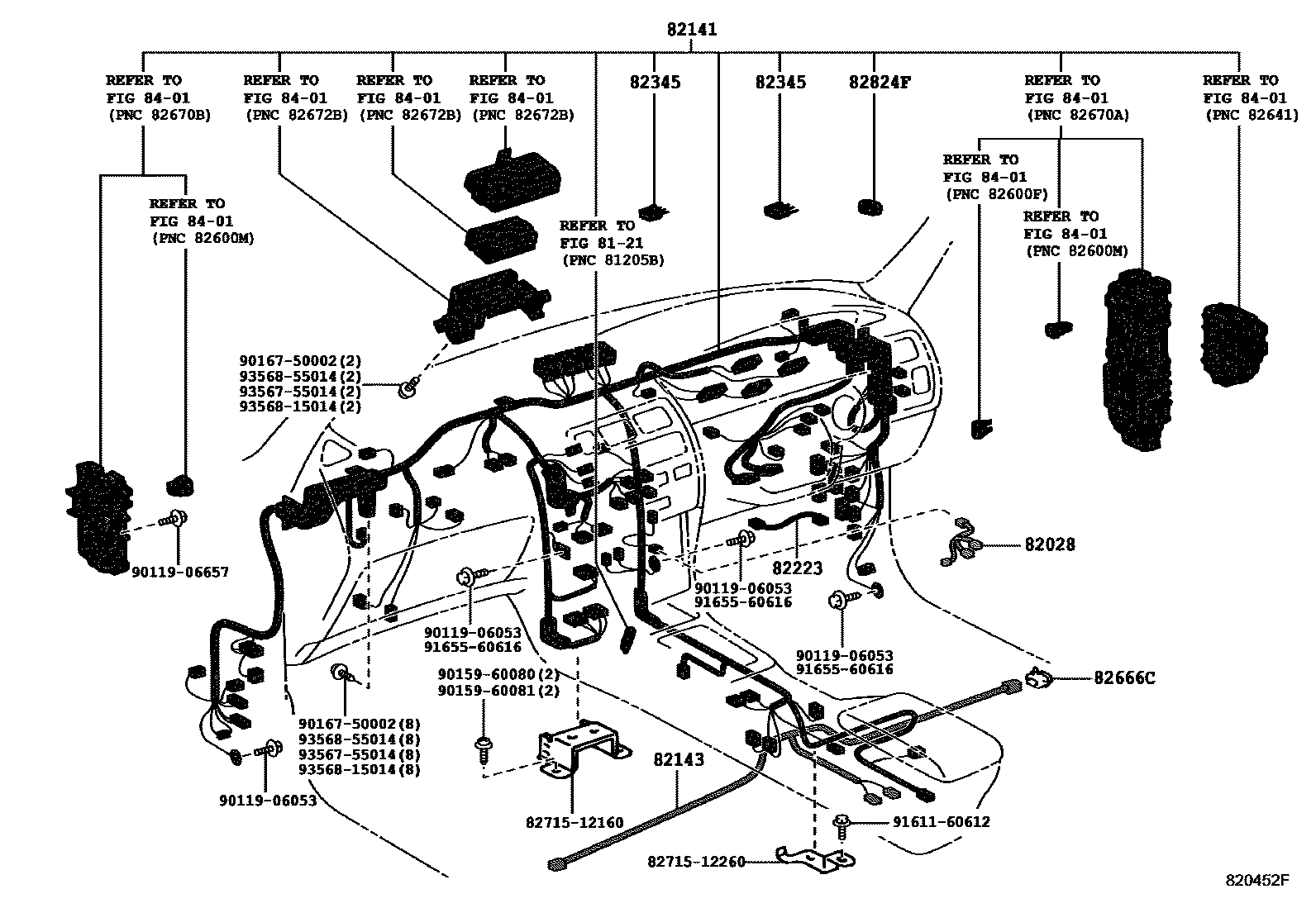 Toyota COROLLA 线束和卡夹 EPC diagram — 820452F