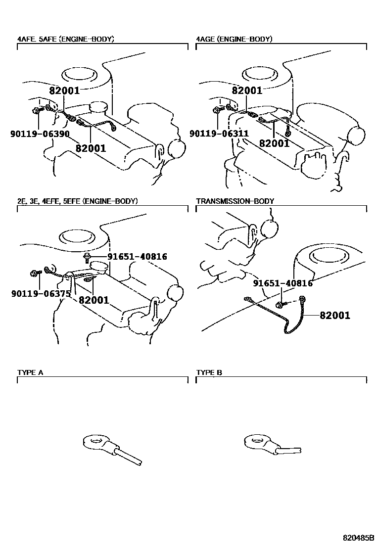 Toyota COROLLA 线束和卡夹 EPC diagram — 820485B