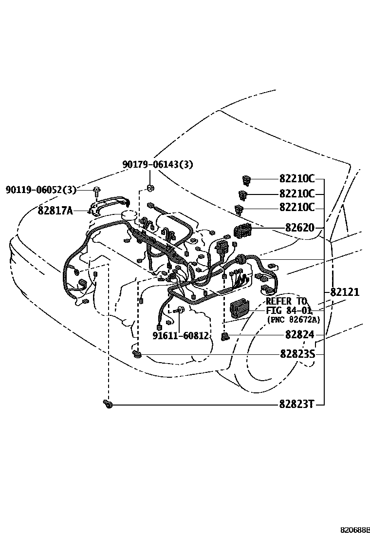 Toyota COROLLA 线束和卡夹 EPC diagram — 820688B