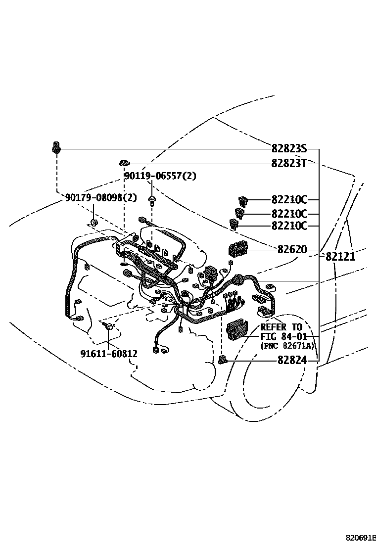 Toyota COROLLA 线束和卡夹 EPC diagram — 820691B
