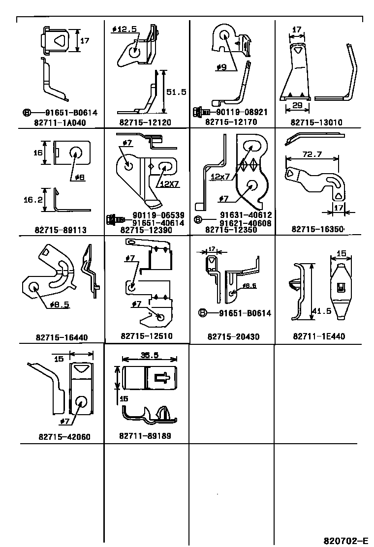 Toyota COROLLA 线束和卡夹 EPC diagram — 820702E