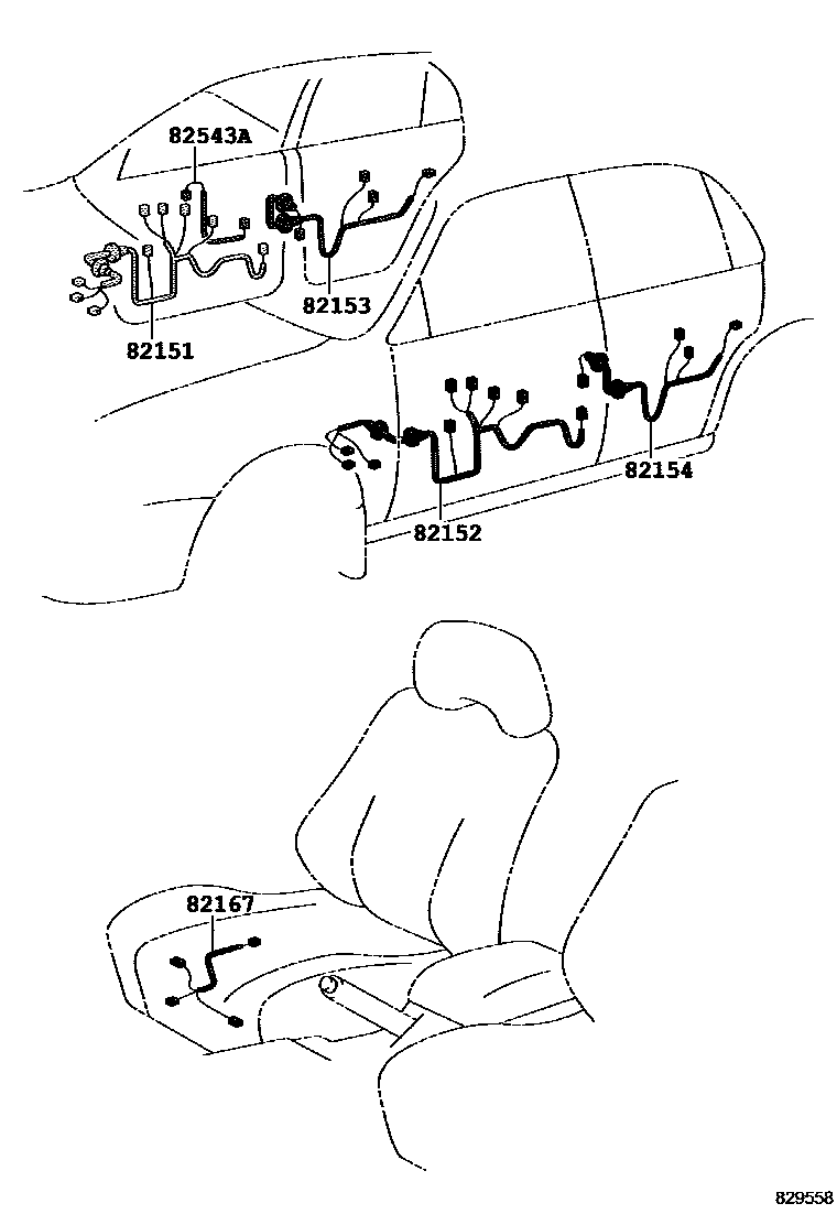 Toyota COROLLA 线束和卡夹 EPC diagram — 829558
